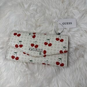 GUESS Cherry Print Envelope Wallet White Red Organizer with Snap Closure